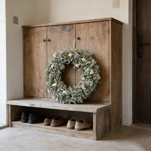 Spring Front Door Wreath, Hydrangea Lavender Lamb Ear Leaves, Artificial Flower Decoration, No Maintenance Required, All Seasons