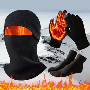 3pcs Winter Essentials Set: Touchscreen-Friendly Gloves, Thick Fleece-Lined Socks & Windproof Balaclava with Ear Protection