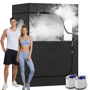 2 Person Portable Steam Sauna for Home, 1 or 2 Person Full Body Sauna Tent with 2 Foldable Chairs,9 Levels of Sauna Box with Remote Control, Black