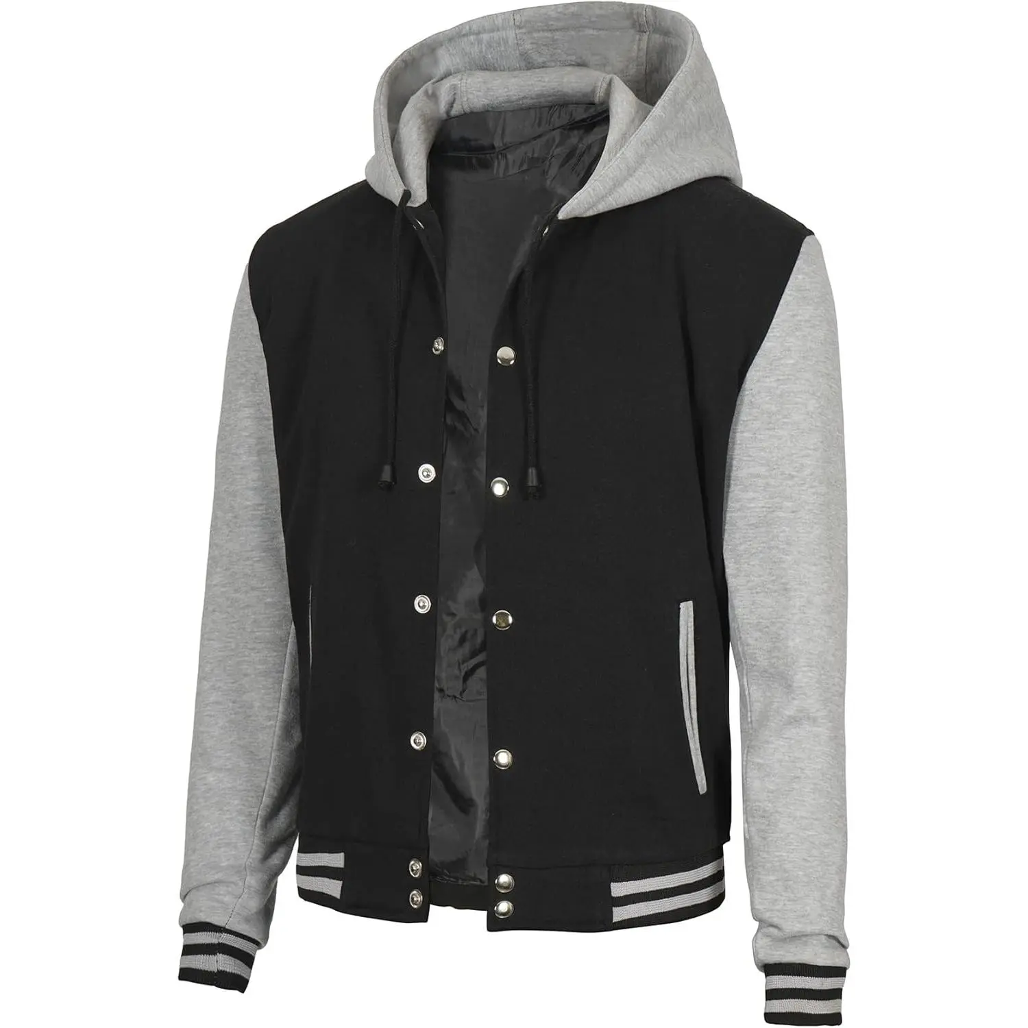 Decrum Men's Hooded Varsity Jacket - Classic Menswear, Smooth Fabric, Trendy Casual High School Baseball Letterman Bomber, Versatile for Pairing with Jeans