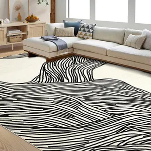 Waashable Modern Abstract Living Room Rugs, Soft Non Slip Bedroom Area Rug Minimalist Contemporary Large Throw Carpet for Dining Room Office Low Pile Ultra Thin Floor Cover for Home Decor