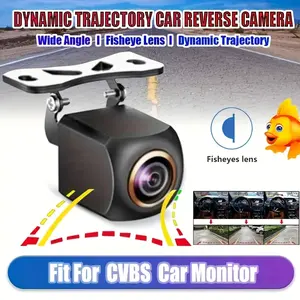 Dynamic Trajectory Fisheye Reverse Backup Camera CCD Lens Full Color HD Night Vision Wide Angle Car Rear View Universal Camera with Smart Steering Guide Lines for Monitor Reversing Parking SUV Pickup