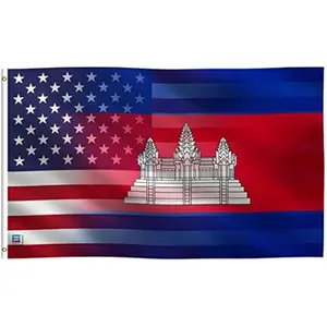Cambodian American Hybrid Flag Multiple Sizes 100% Durable Polyester Banner Vivid Color Fade Resistant Sturdy Construction Suitable for Indoor Outdoor Wall Yard Home Festival Celebration Decorative Display