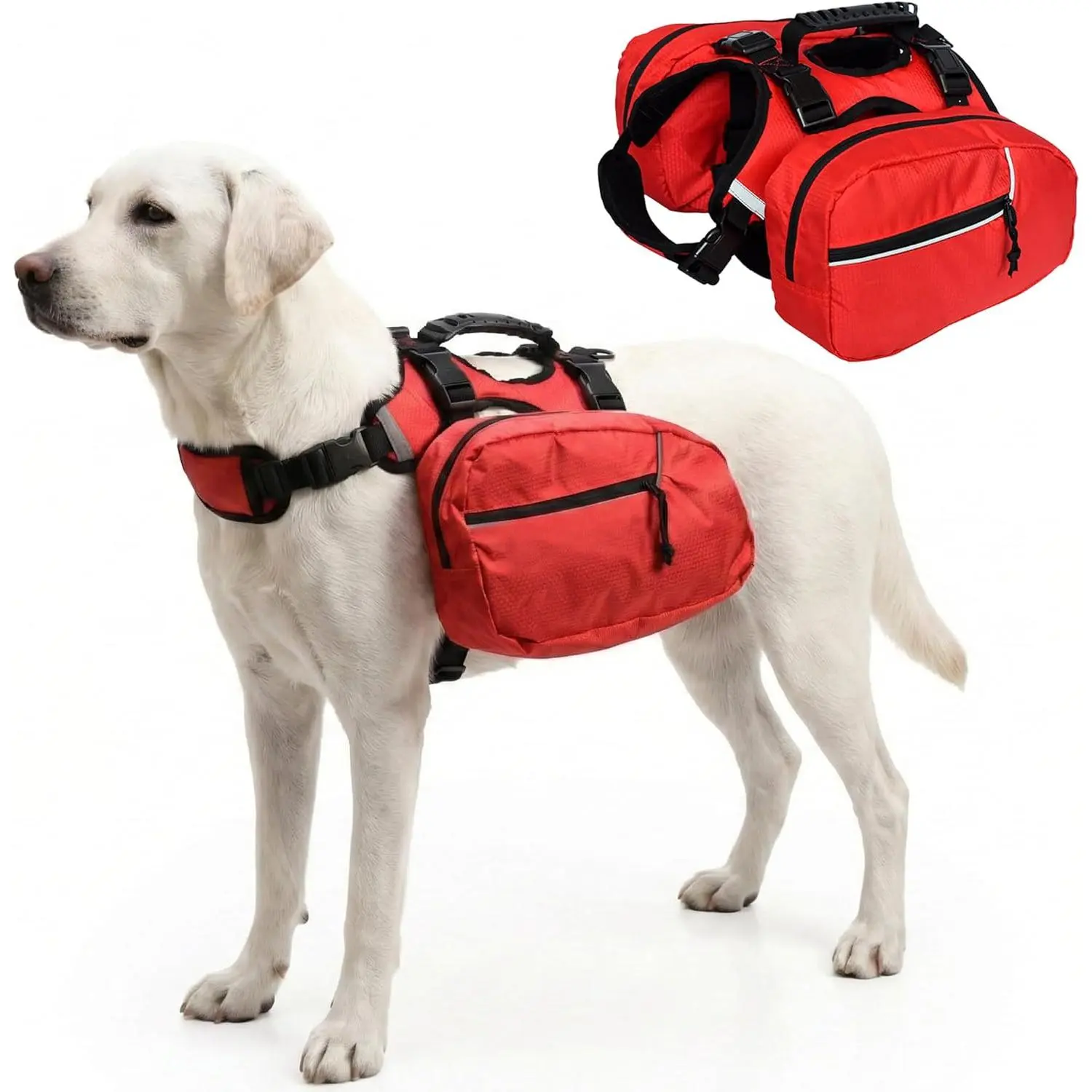Lightweight 2-in-1 Detachable Dog Backpack with Breathable Harness Vest, No-Flop Saddle Bag Daypack for Day Hiking, for Medium & Large Dogs to Carry Essentials (Large)