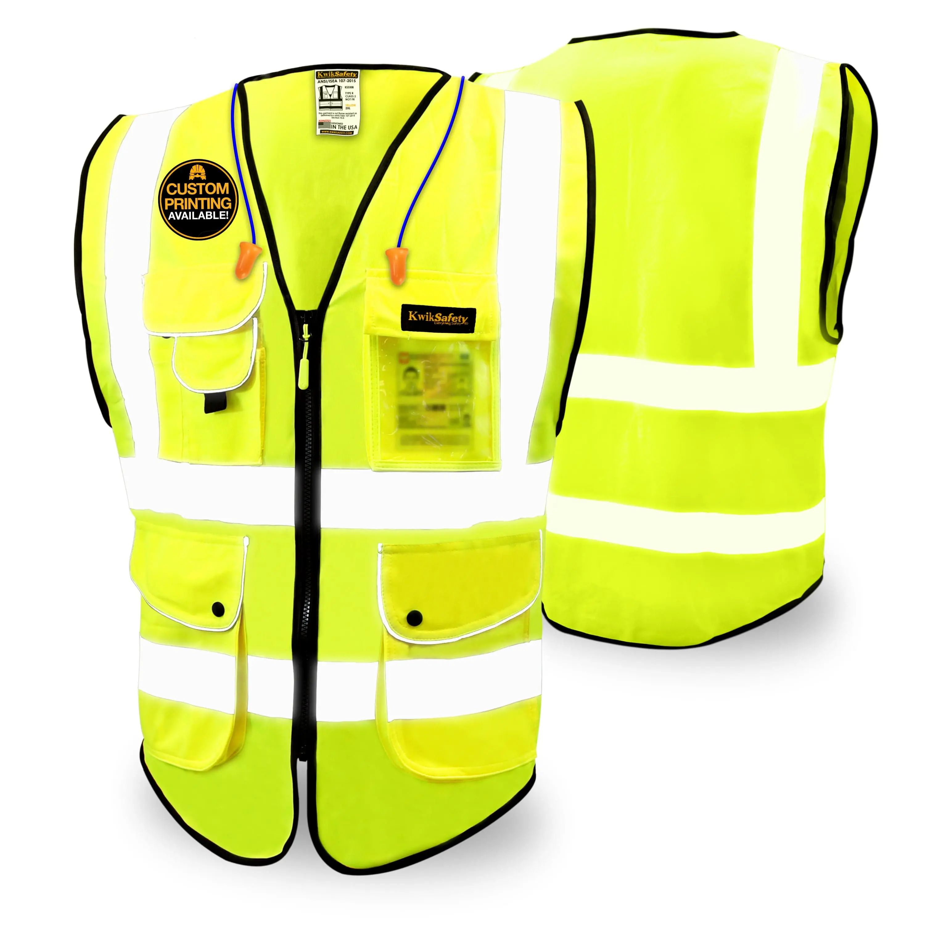 KwikSafety SUPERIOR Safety Vest (9 Pockets) Class 2 ANSI Tested OSHA Compliant Hi Vis Reflective Surveyor - Model No.: KS3308