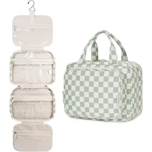 Hanging Toiletry Bag for Women Travel Checkered Makeup Bag Organizer Toiletries Bag for Travel Size Essentials Accessories Cosmetics