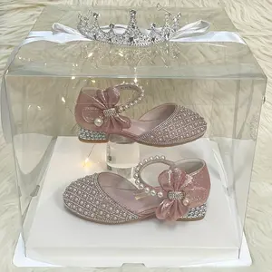 Girls' Children's Shoes with Bowknot Flat Sandals, Velcro Closure, Suitable for Weddings, Parties, Ballet, All-Season Comfortable Children's Shoes, Decorative Side Design