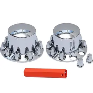 Plastic ABS Chrome Plated Complete Rear Axle Cover Hubcaps with Screw-on 33mm Lug Nut Covers Removable Caps for Semi Trucks 2 PCS (Standard)