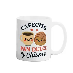 Hand-painted Pattern Mug Cafecito Pan Dulce Y Chisme Cute Ceramic Coffee Mug Single Sided Printed Black And White Design Durable Daily Use Novelty Latinx Inspired Tea Cup Stylish Home Kitchen Drinkware Perfect Friend Gift For Coffee Lovers
