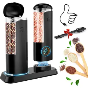 Electric Salt and Pepper  Set: Rechargeable Salt and Pepper Shakers Set Electric For Gravity  Grinders Adjustable Automatic Peppercorns Mills Refillable Shaker Mill Large Capacity