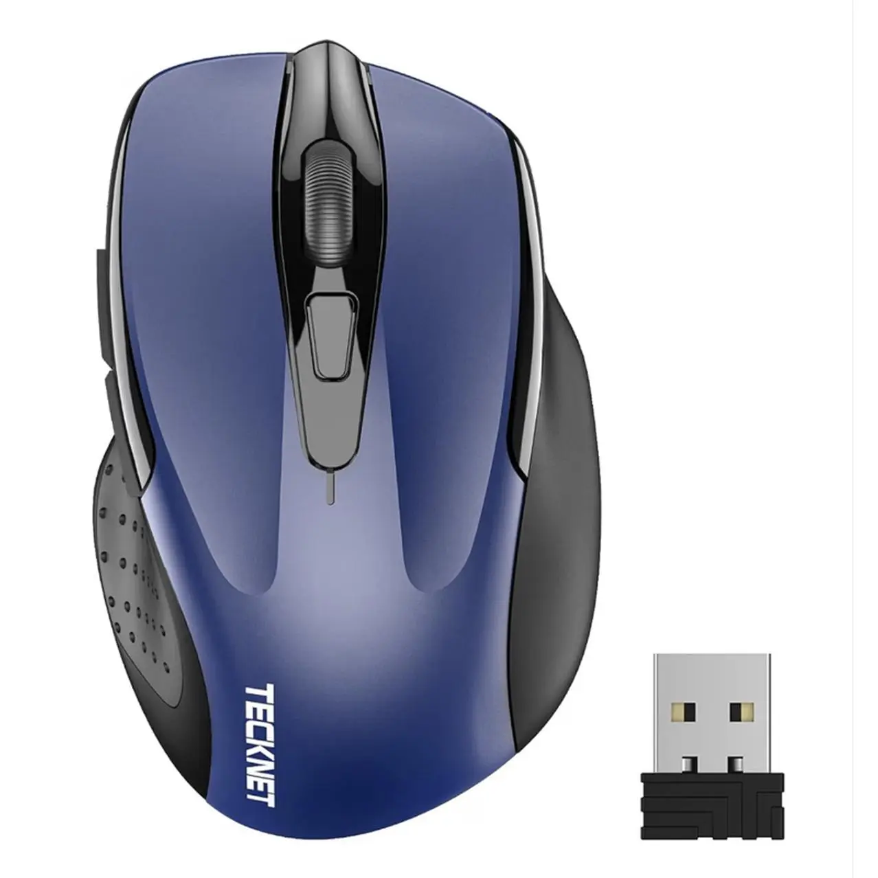 TECKNET Wireless Mouse 2.4G Ergonomic Computer Mouse 2600 DPI Blue with Side Grips Adjustable DPI 2-Year Battery USB-A Plug & Play