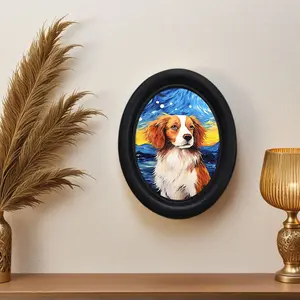 Vintage Oval Frame Starry Night Dog Decorative Painting, Van Gogh Collaboration Cute Pet Wall Art, Living Room Bedroom Hanging Canvas