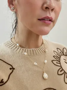 Elegant Water Drop Pearl & Baroque Pearl Pendant Necklace, French Vintage Style Chain, Interval Pearls, Daily Wear Jewelry for Women, Perfect for Daily & Office Wear