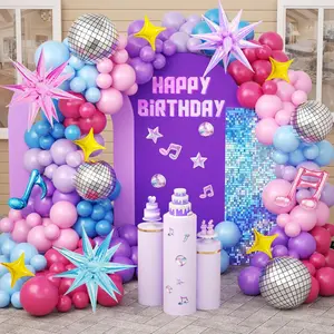 173Pcs Cool-Tone K-Pop Stage Balloon Arch Kit, Blue Purple Pink Style Balloons with Disco Foils for Birthday, Prom & Backdrop Decor