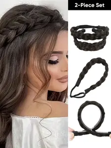 14Inch Elegant Braided Headband Set For Women Features A Braided Headband With Teeth And A Matching Elastic Braided Hair Tie Available In A Variety Of Including Gray Black Gold Brown More 2-Piece Non-Slip Hair Accessory Set Deal For Daily Wear
