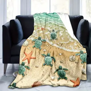 Cozy Turtle Print Flannel Throw Blanket - Versatile For Bed, Sofa, Office, And Camping |   Soft & Warm All-Season Gift