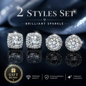S925 Silver Premium Moissanite Stud Earrings - Christmas present,  Elegant Timeless Ear Jewelry Gift for Men & Women | Genuine Certificate of Authenticity | dealsforyoudays gift， Black Friday Gift | Gender-neutral