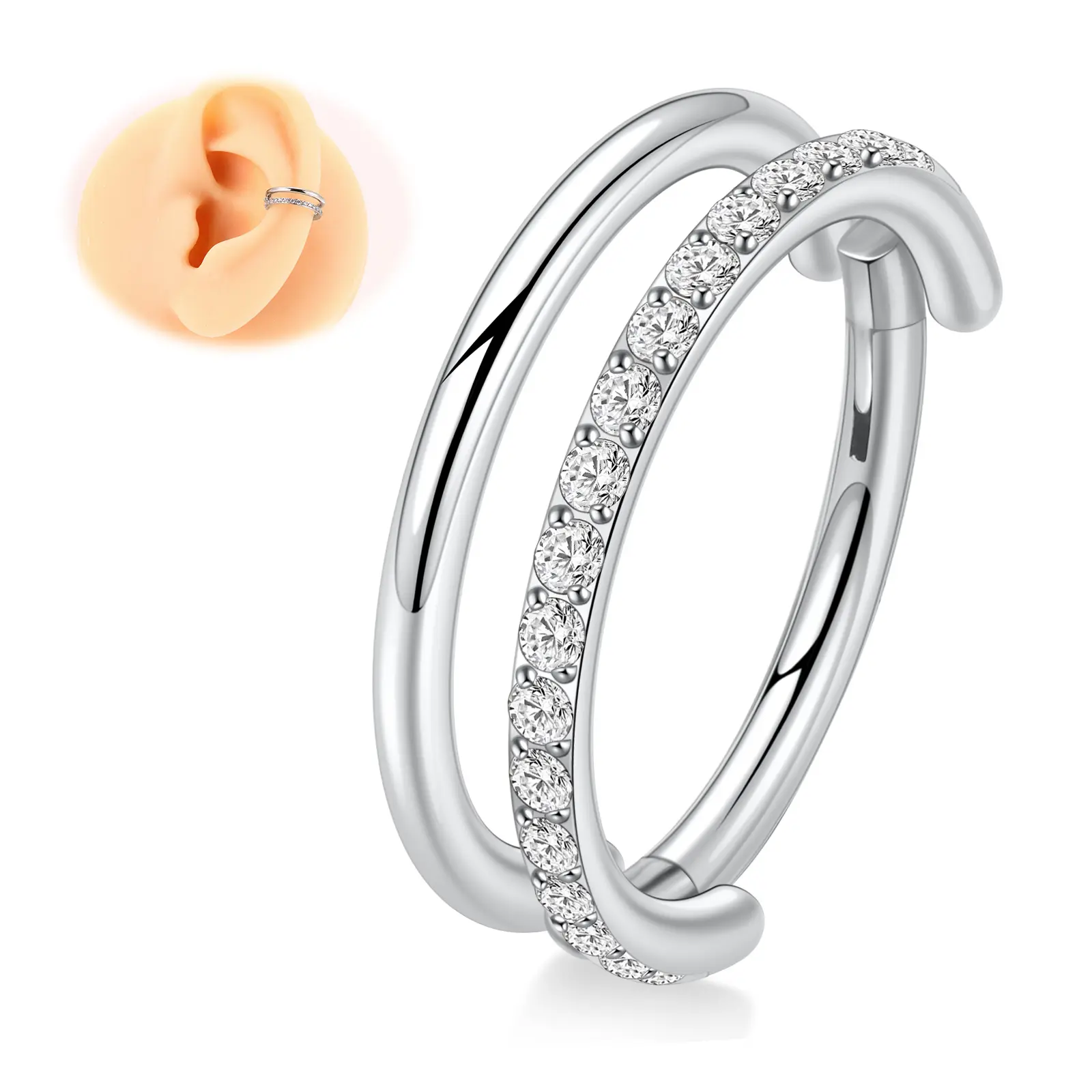 Cartilage Earring Hoop 316L Surgical Steel Conch Piercing Jewelry 16/18G Double Rows Nose Rings Hoops Hinged Segment Clicker Helix Rook Daith Piercing Jewelry 6/8/10/12mm