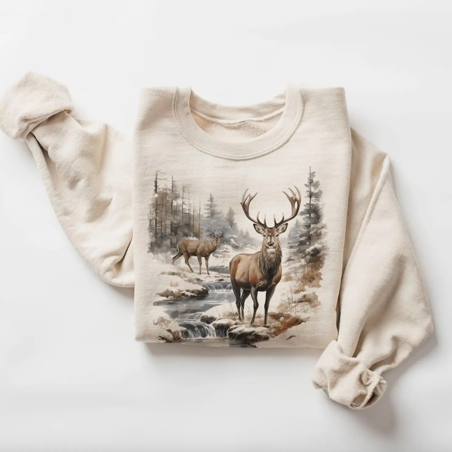 Deer Hunting Sweatshirt T-Shirt, 90s Buck and Doe Crewneck, Hunter Deer Hoodie, Wilderness Nature Scene Pullover, 2000s Deer Sweater, Camo Shirt, Hunting Shirt, Fall Outfit, Cozy Boho Shirt, Gift For Hunter, Unisex Casual Cotton Tee For Women For Men