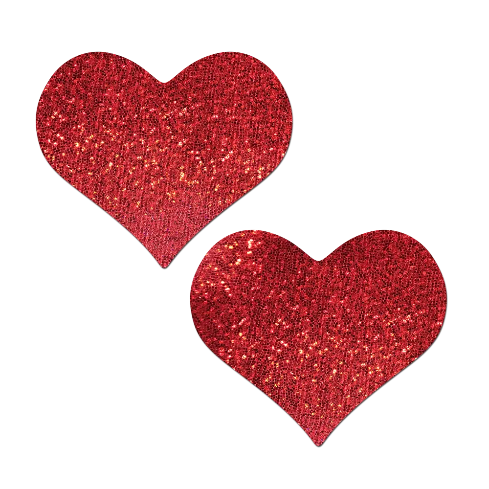 PASTEASE - Breast Cover Support Tape Adhesive Bra, Nipple Cover Pasties - Coverage Line Heart Glitter Red - Flawless Coverage Perfect For Women Who Want Lift and Coverage - Dimensions 5” x 4.3 Coverage Diameter: 3”