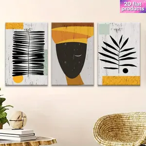 2D flat paintings, 2D flat paintings, 3-piece set of 2D flat paintings, modern abstract African art canvas paintings with wooden frames, used for wall decoration. Perfect for enhancing the ambiance of living rooms, bedrooms, and offices