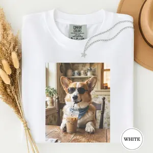 Comfort Colors Funny Corgi Drinking Iced Coffee Shirt, Animal Meme Tee, Dog Lover Gift, Funny Corgi Shirt, Coffee Tee, Cute Corgi Mom Gift 41