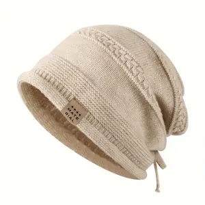 Women's Acrylic Knit Beanie with Ear Flaps, Adjustable Drawstring, Warm Stylish Autumn-Winter Fashion Accessory