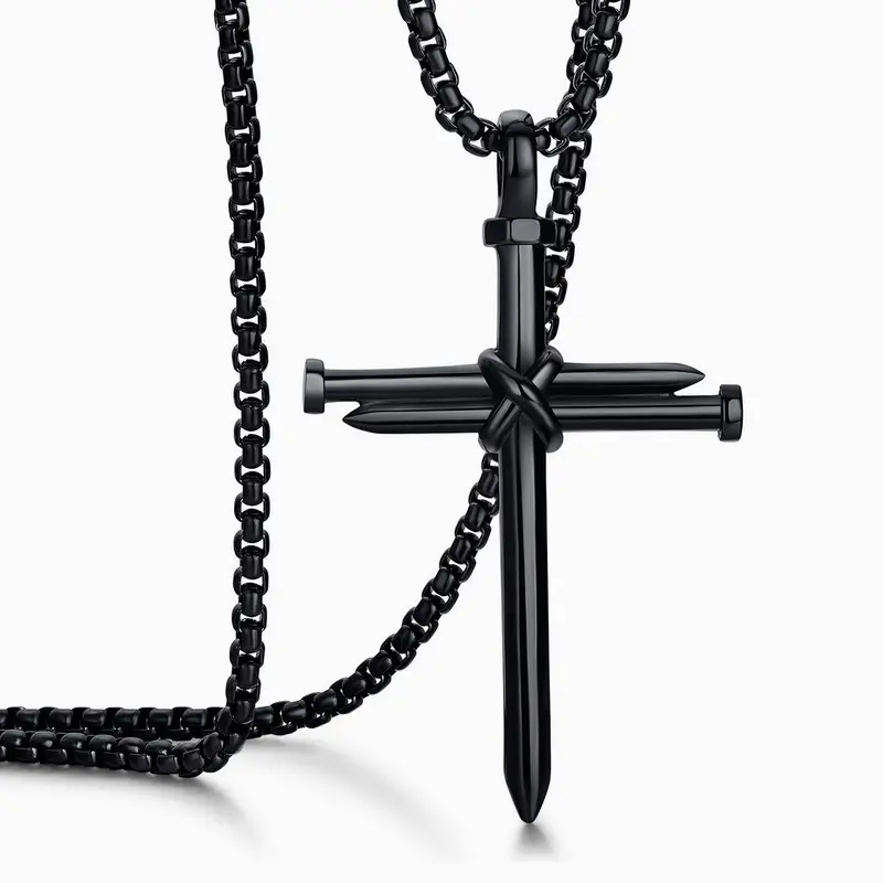 Margaret Cross Stainless Steel Cross Necklace for Men, 22"+2" Long Box Chain, Suitable for Mother’s Day, Christening - Fashion Costume Jewelry Necklaces (Also for Women)