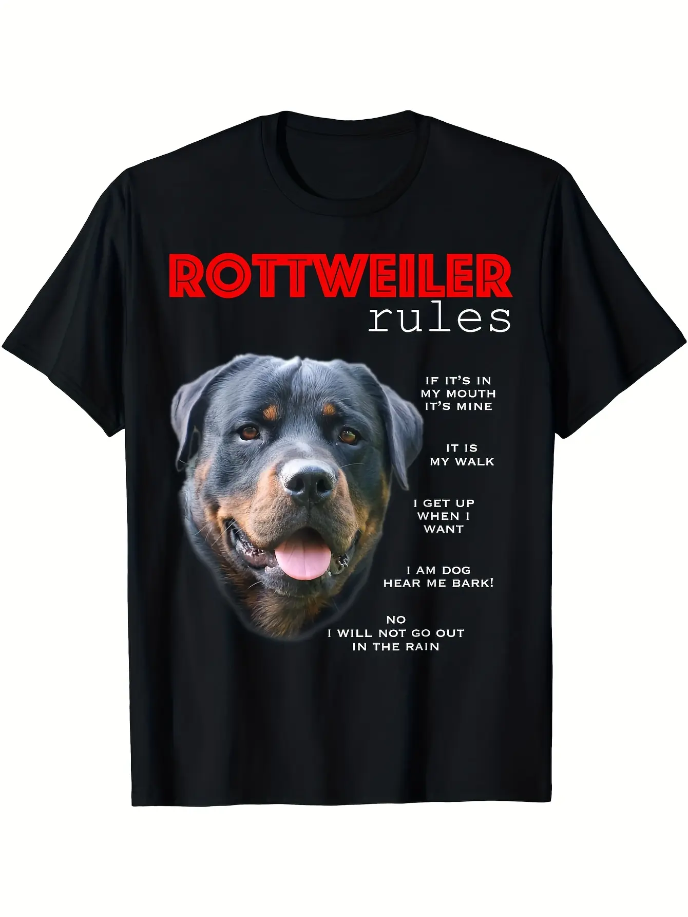 Funny Rottweiler Rules Graphic T-Shirt - Black Shi unisex soft cotton short sleeve t shirt, vintage graphic casual tee for men women teens, perfect birthday holiday gift for camping travel gym daily street  wear