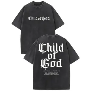 "Child of God" Gothic Script Oversized T-Shirt, Premium Vintage Washed Graphic Tee, Faith-Based Streetwear Apparel, Unisex Retro Bible Verse Gift, Distressed Boxy Top