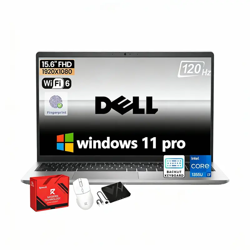 Dell DC15250 15.6 Laptop | FHD IPS Anti-Glare Display 120Hz |  Intel 10-Core i7-1355U | Up to 64 GB RAM, 2 TB SSD |  Backlit KB |  Webcam | Finger Print |  Wi-Fi 6 |  Windows 11 Pro | w/Accessories