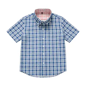 Men's Light Blue Gingham Short Sleeve Shirt, Wrinkle-Resistant Fabric, Button-Down Collar, Contrast Lining, Breathable Lightweight, Ideal for Casual Wear, Business Casual, Daily Work, Meetings, Summer, and Everyday Wear, a versatile wardrobe staple.