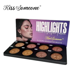 Highlighter Powder Palette, Glowy Highlighter, 8-Color Makeup Palette, Facial Bronzers, Illuminator, Baked, Waterproof, Long Lasting, Brightening Effect
