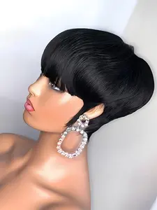 Pixie Cut Human Hair Bob Wigs for Women, Short Straight Burgundy Natural, Party Cosplay Gift Use