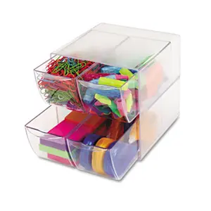 deflect-o  Desk Cube- w/4 Drawers- Clear Plastic- 6 x 6 x 6
