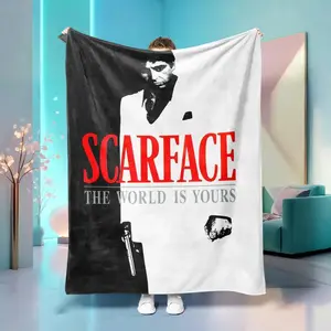 Scarface The World Is Yours Tony Montana Black-White Split Printed Flannel Throw Blanket, Soft Blankets for Bedroom, Indoor Sofa Couch Use, Throw Blankets