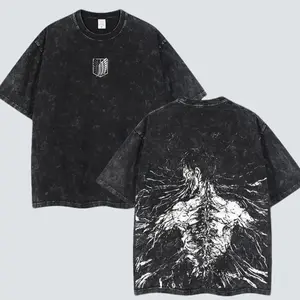 [FS] Retro Vintage Limited The Founding Titan Eren Yeager - Attack On Titan Anime Double Printed Washed Tee Unisex Oversize Anime Manga Acid Washed Lightweight Cotton T-Shirt URX