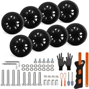 Luggage Wheels Replacement Set 8 count Dia 2in PTU Rubber Wheel Full Set Repair Tool Fit 6mm&8mm Shaft Slots Flexible Smooth Roll for Spinner Suitcase Trolley Bag Drawbar Travel Box