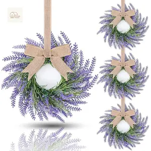Artificial Flower Wreath, Lavender Bow Spring Wreath Holiday Indoor Outdoor Decor Party Favor