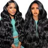 MIRELLE 13x6 Synthetic Natural Black Lace Front Wigs for Women HD Transparent Body Wave Lace Frontal Wig Pre-Plucked with Baby Hair Heat Resistant Fiber 30 Inches 220 Density #1B