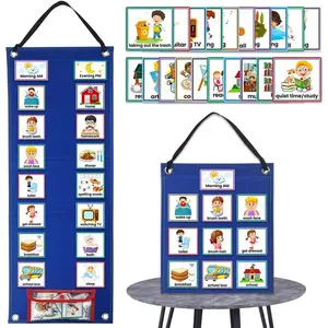 Visual Schedule Chart for  &   - 70 Routine Cards (Morning/Night/Outings) - Durable Felt Board with Storage Pocket - OT Approved Learning Tool for  & School