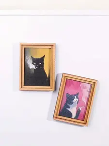 Cute Cat Refrigerator Magnet Sticker, Cat Pattern with Accents, Durable Bamboo Material, Home Office Decoration, Holiday Gift, Kitchen Accessories