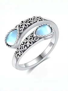 925 Silver Ring, Boho Style Moonstone Ring, Open Cuff Design, Adjustable Cuff Ring, Hypoallergenic, Perfect Gift for All Occasions, Includes Gift Box