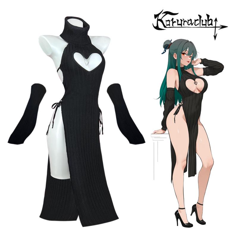 Koruraclub Valentine's Day Heart-shaped cheongsam Black Turtleneck Cosplay Succubus underwear Backless long skirt 2026 Hottest Picks