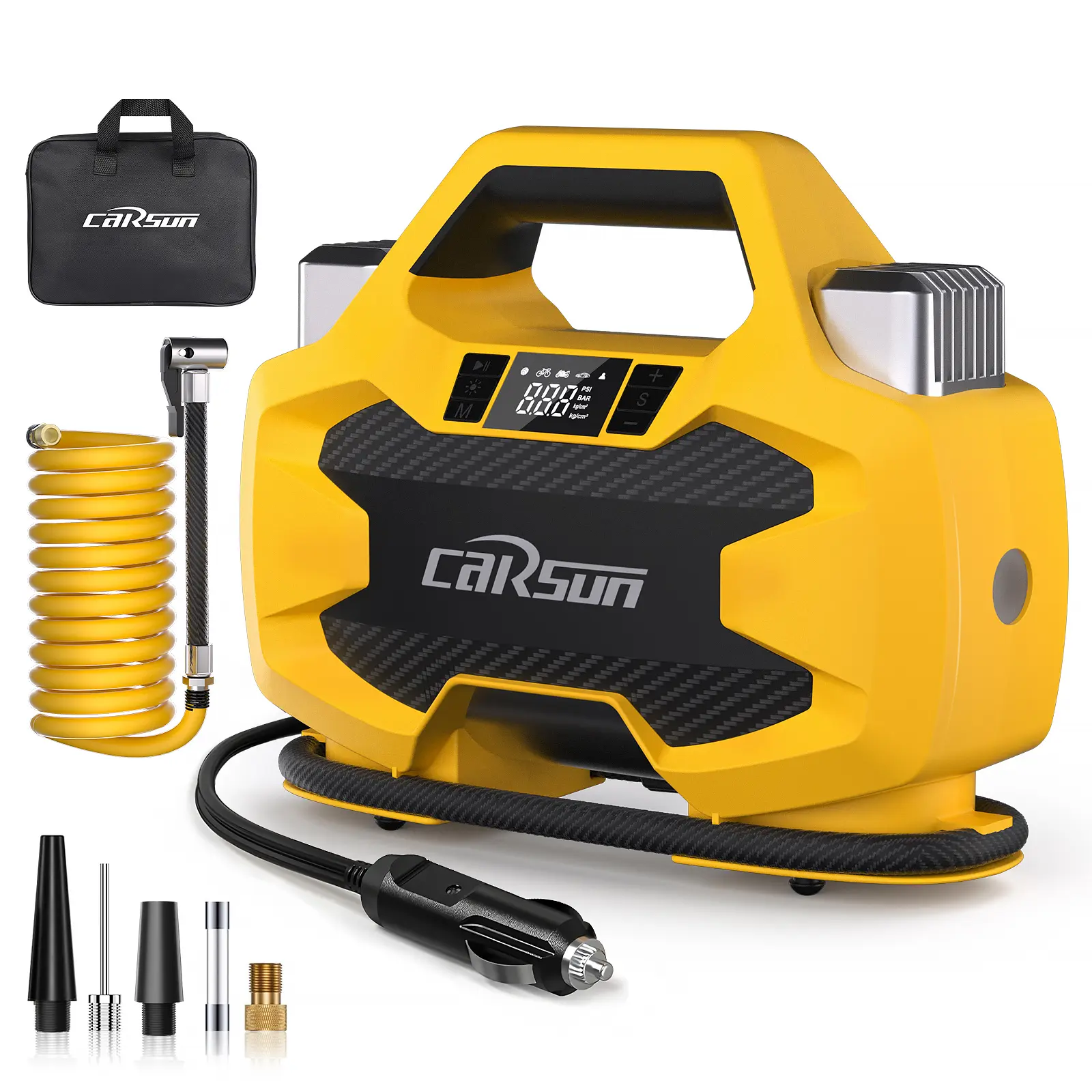 Portable tire inflator, dual 25-cylinder high-power air pump, DC 12V portable air compressor, equipped with a 10.6-inch power cord and a 9.7-inch inflation hose, inflation speed increased by 5 times, suitable for cars, bicycles, balls, air compressor Dual