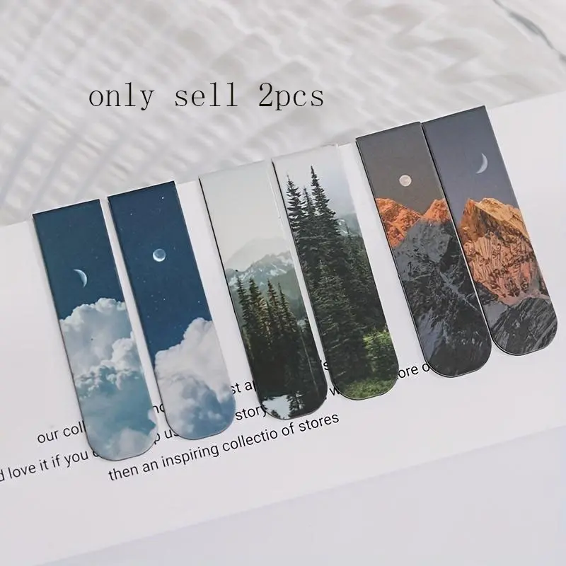 2pcs/pack Magnetic Bookmarks Beautiful Scenery Clouds Simple Literary Pattern Bookmarks Reading Tools School Office Supplies