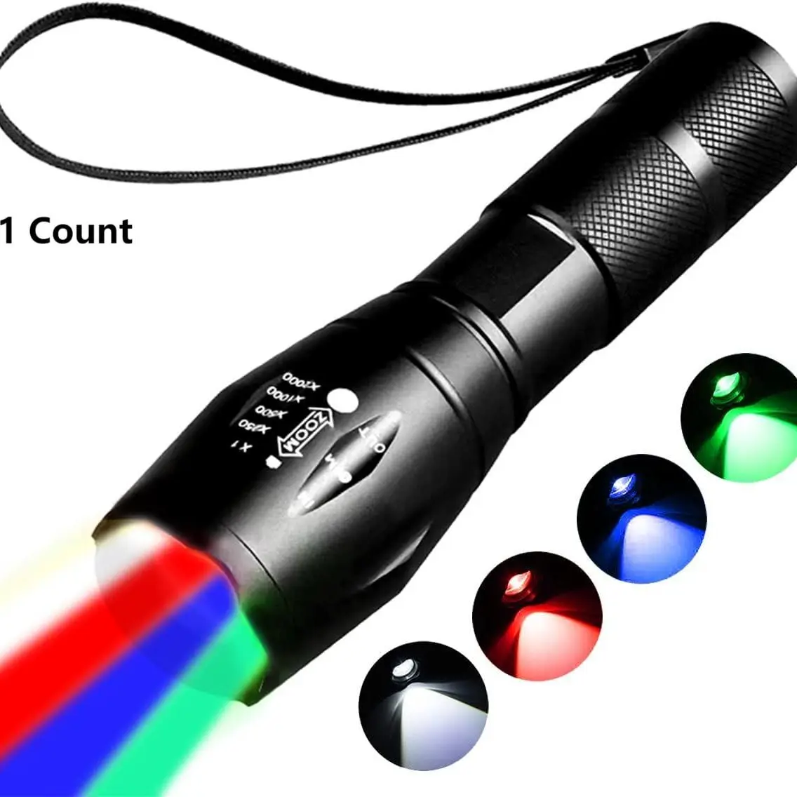 Portable LED Flashlight, Four-In-One Multi-Color Lighting Tool, Powerful Mini Torch for Outdoor Crime Prevention, Shoulder Strap Included, Led Flashlight Rechargeable, Rechargeable Led Flashlights