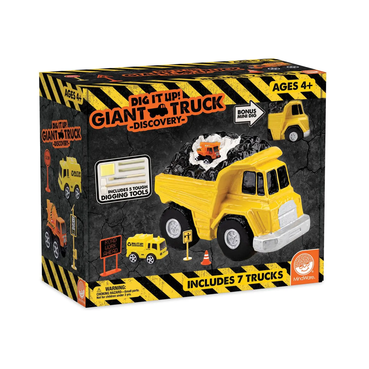 Dig It Up! Giant Truck Discovery Dig Kit for Ages 4+ - Unearth 7 Construction Treasures, 2 Chisels, Hammer, Brush, Sponge, Playmat & Guidebook - Fun Science & Construction Learning Toy