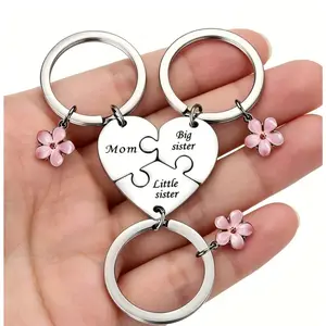 Stainless Steel Flower Keychain 3-Piece Set — Couples & Family Gift