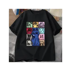 100% Cotton 9-Piece Cartoon Cat Pattern Printed T-Shirt - Soft Breathable Fabric, Crew Neck Short Sleeve Casual Street Style, Comfortable and Versatile for All Seasons graphic tees casual comfy top classic cotton tee